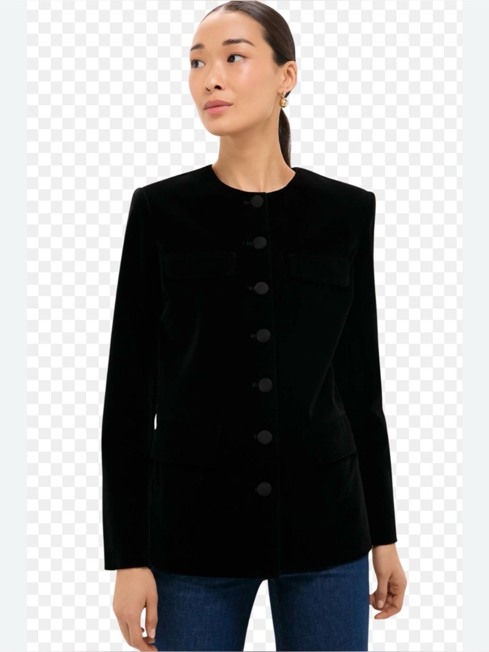 Tuckernuck Pomander Place Black Velvet Women's Jennings Button-Front Jacket Sm.